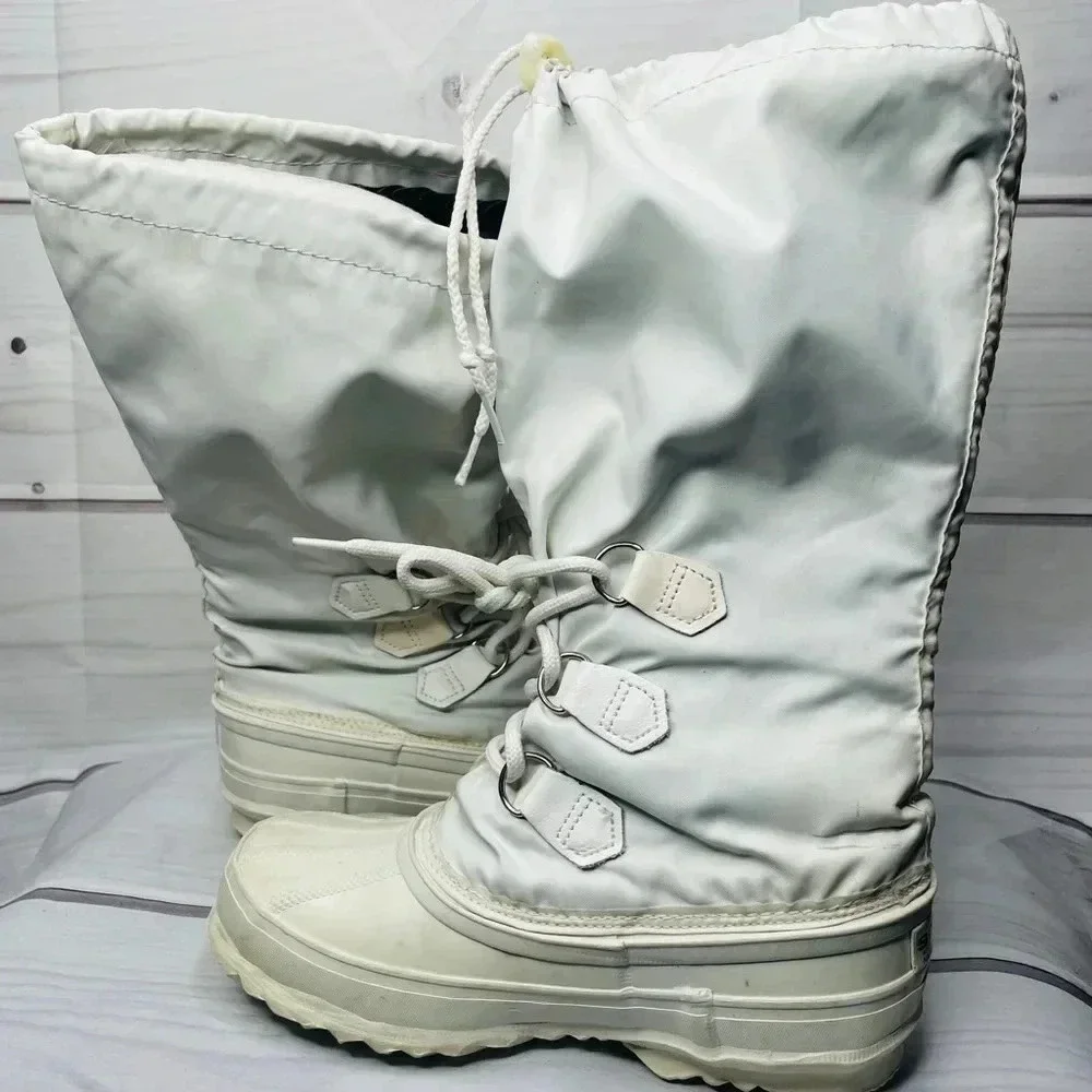 Sorel Kaufman Snowlion Boots Womens Size 5 Vintage Felt Made In Canada‎ White